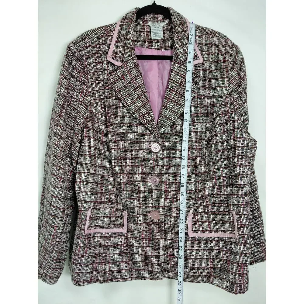 George Pink Plaid Blazer Lined Jacket Women Plus Size 22W/24W